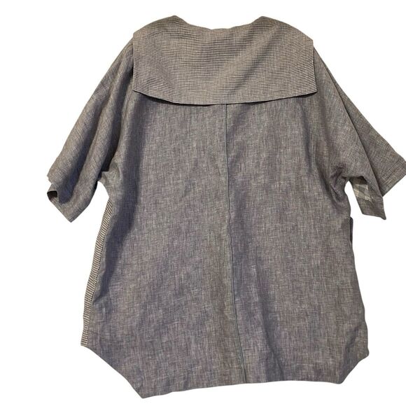Moonlight Y&S Fashion Linen Tunic M Gray Plaid Oversized Boho Lagenlook Artsy - Picture 2 of 11